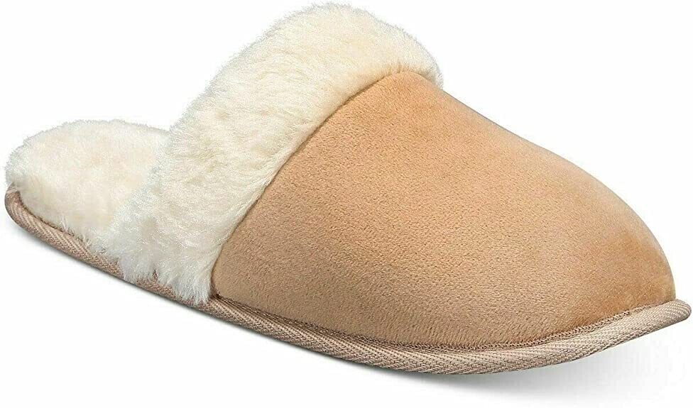 Charter Club Women&#39;s Faux-Fur Trim Memory Foam Slippers, Tan, Small (5-6)