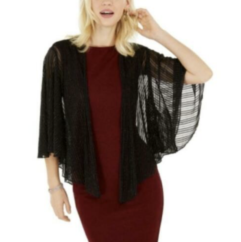 International Concepts Women&#39;s Cropped Metallic Shrug Black Size Regular