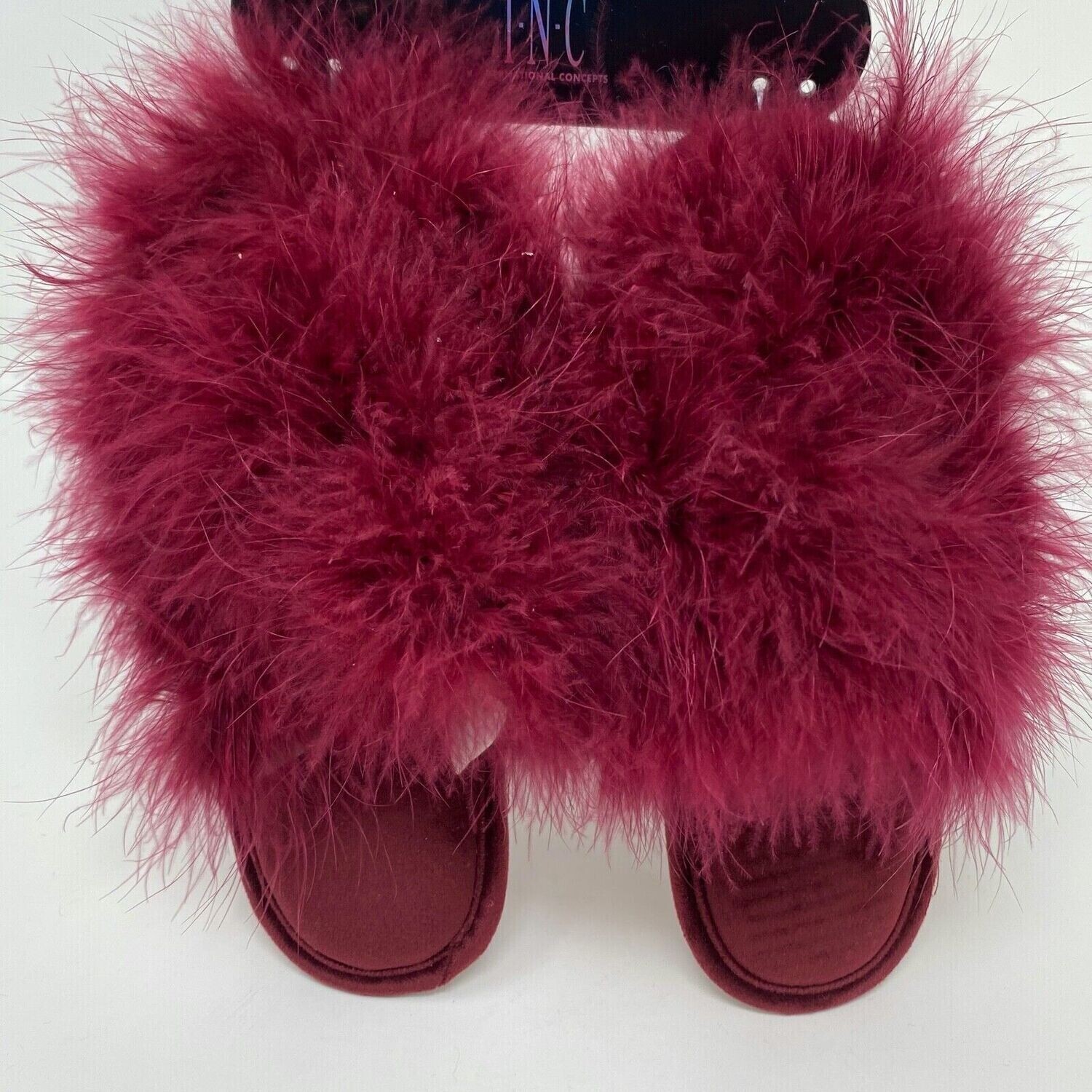 International Concepts Faux-Marabou Feathers Closed-Toe Slide Slippers - Burgundy XL (11/12)
