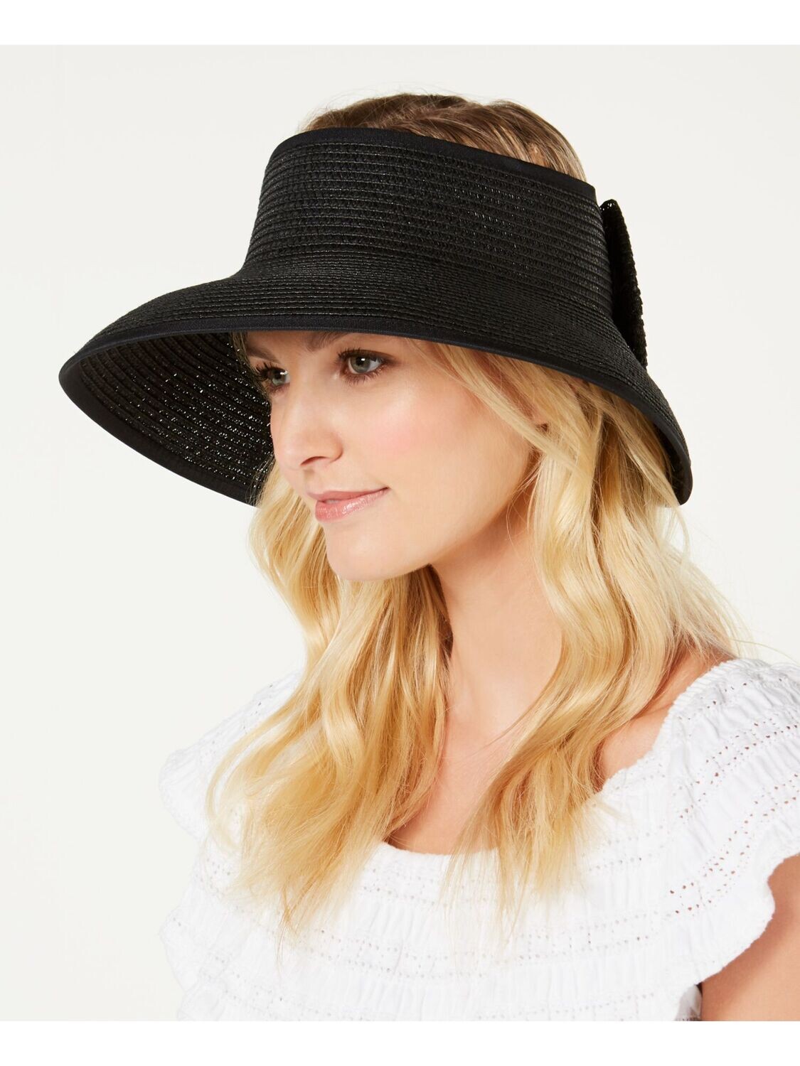 International concepts Women&#39;s Black Bow Roll up Visor Hat