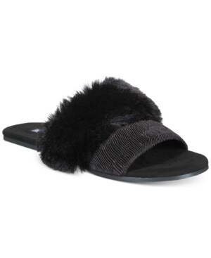 International Concepts Women's Double-Band Faux-Fur Slippers, Black - XL (11/12)