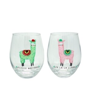 Tmd Holdings Fa La La Llama Set of 2, 22oz Stemless Wine Glasses