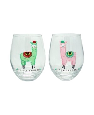 Tmd Holdings Fa La La Llama Set of 2, 22oz Stemless Wine Glasses 