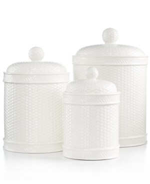 Martha Stewart Collection Set of 3 Whiteware Basketweave Canisters