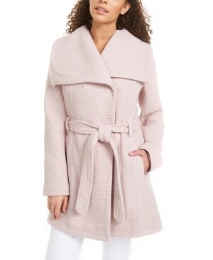 Madden Girl Juniors&#39; Asymmetrical Belted Wrap Coat, Blush - XXL