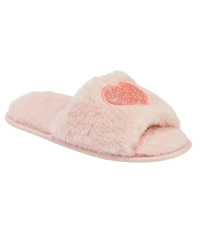 Jenni Women&#39;s Faux-Fur Glitter Heart Slippers