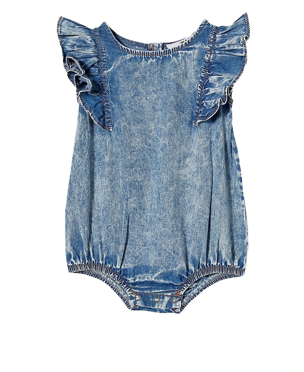 Baby Girls Leanne Sleeveless Ruffle Bubbysuit, Light Chambray Wash - Size 12/18