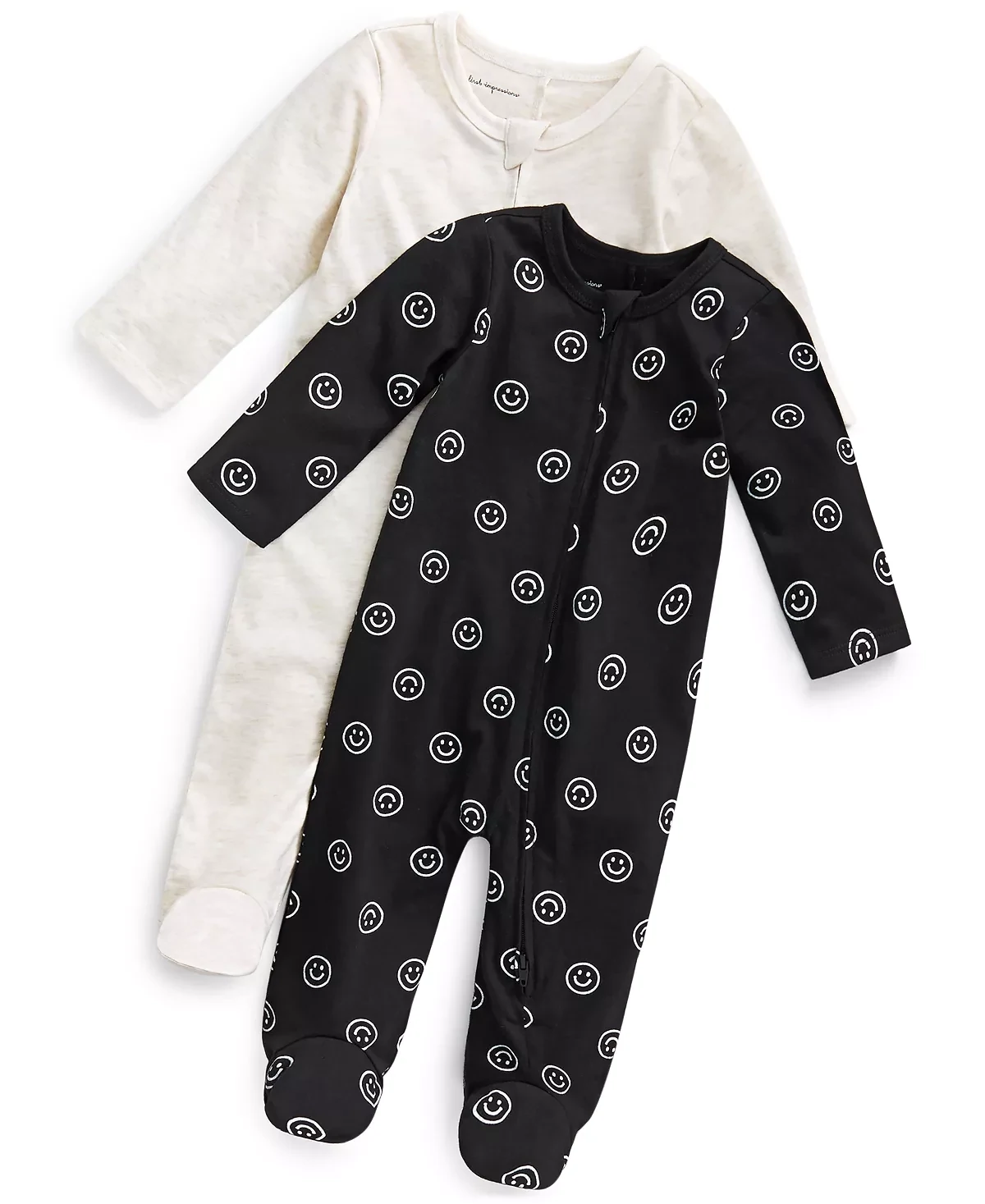 First Impressions Baby Girls & Boys Smiley Splash 2-Pk. Solid & Printed Footed Coveralls, 3/6 Months