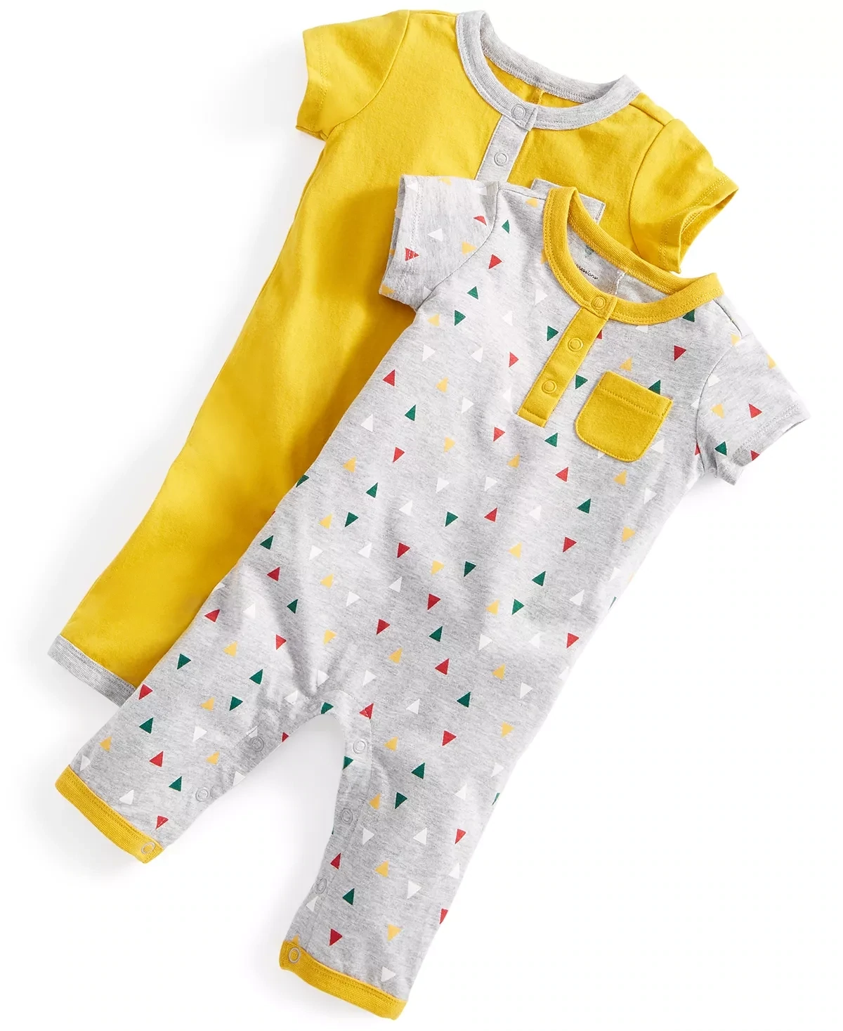 Baby Boys Festive Triangles and Solid Union Suits, Pack of 2, 3/6 Months