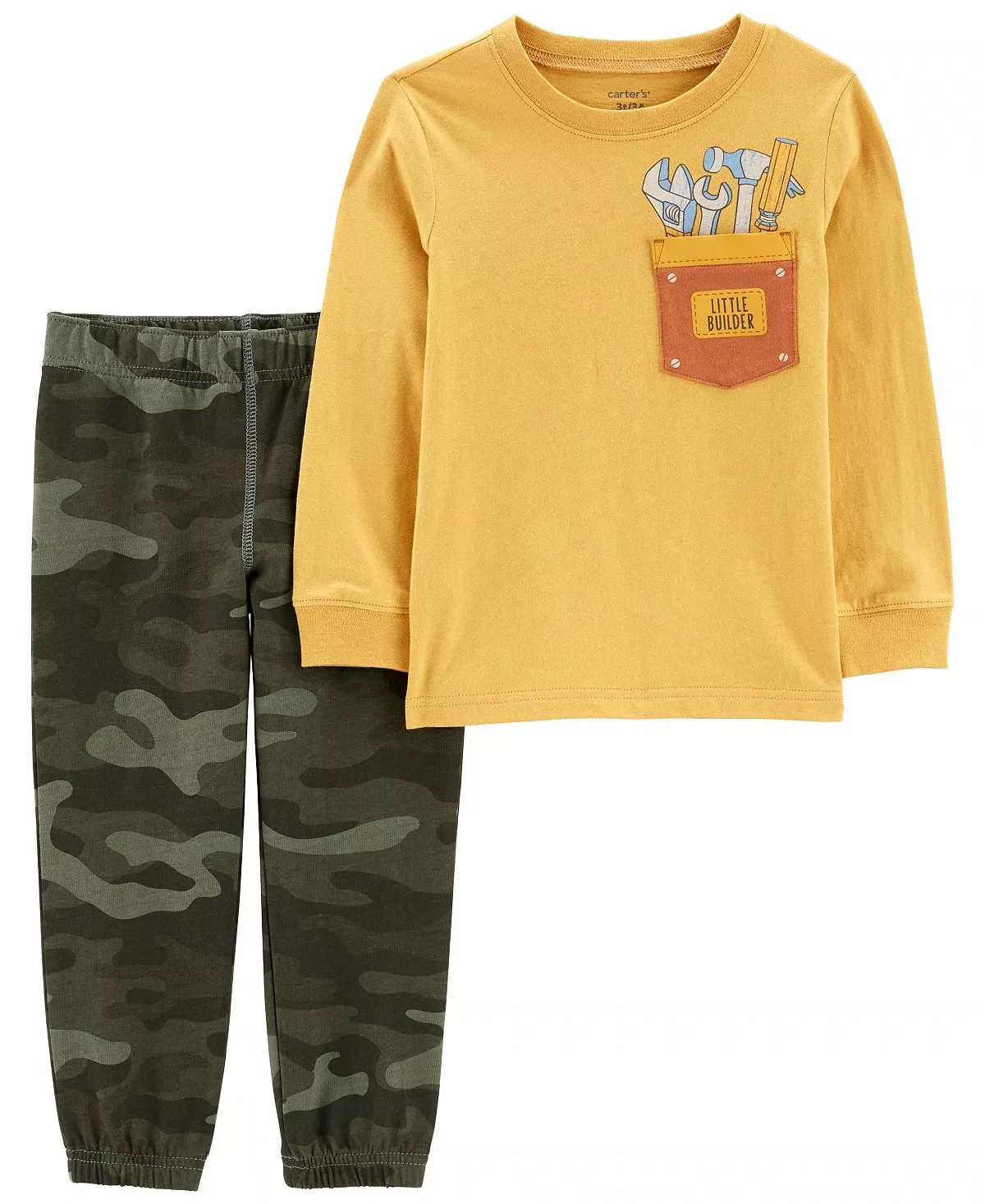 Carter&#39;s Newborn 2-Piece Little Builder Tee &amp; Camo Jogger Set in Yellow