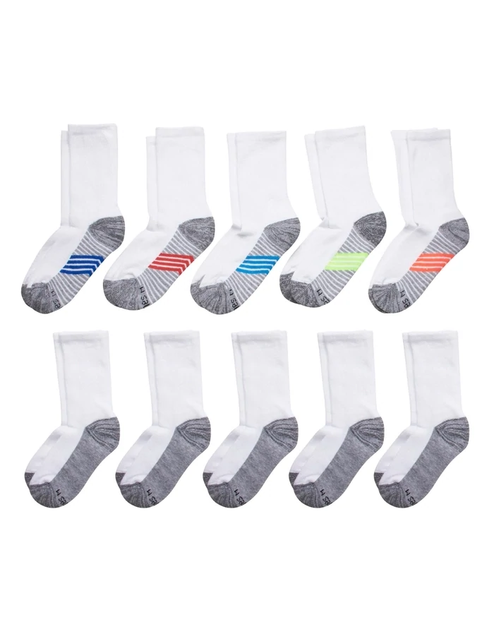 Hanes Ultimate Boys&#39; Crew Socks 10-Pack White Small 41/2-81/2
