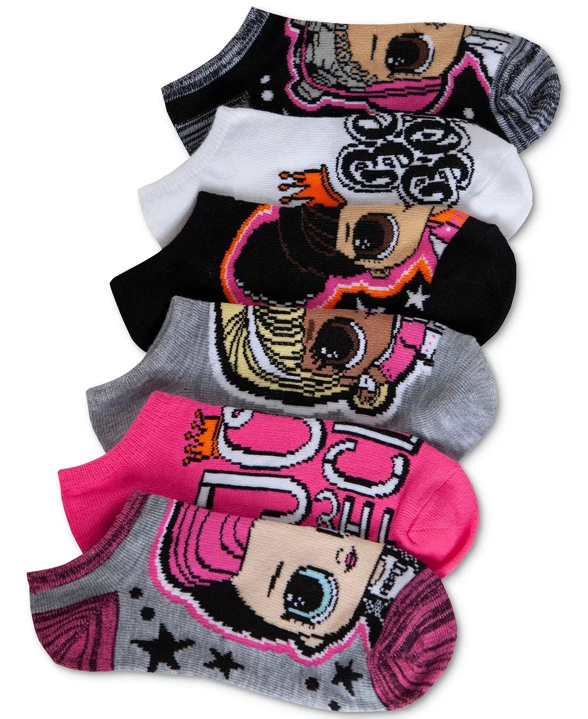 L.O.L. Surprise! BLACK MULTI Girls No-Show 6-Pair Pack Socks L-Size 4-10