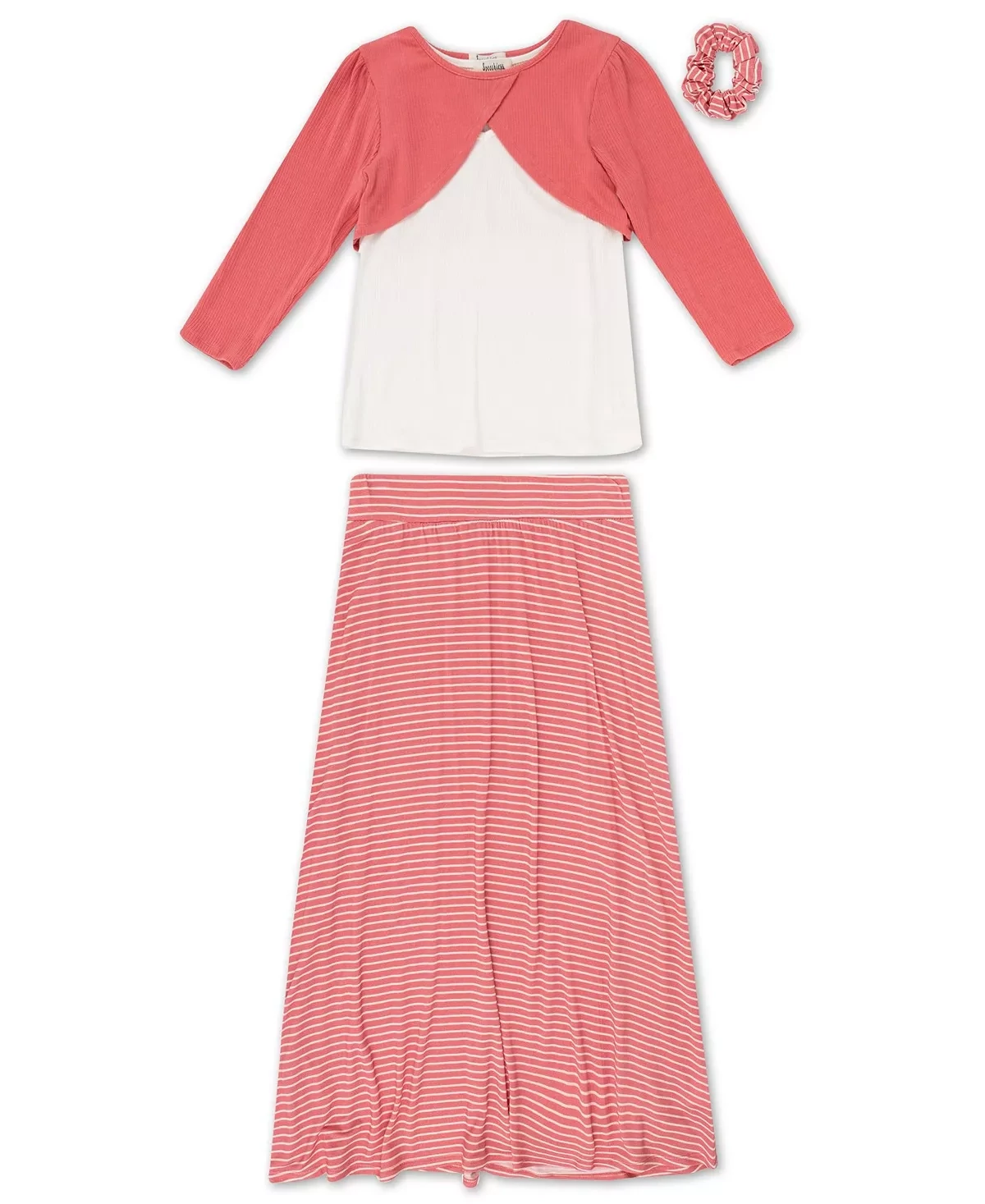 Speechless Big Girls Cropped Sweater Skirt Set with Scrunchie, 3-Piece - Coral Ivory,  Size Medium