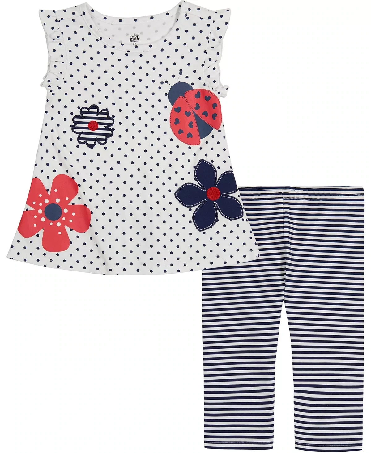 Kids Headquarters Baby Girls Polka-Dot Floral Tunic and Striped Capri Leggings, 2 Piece Set - Size 12 Months
