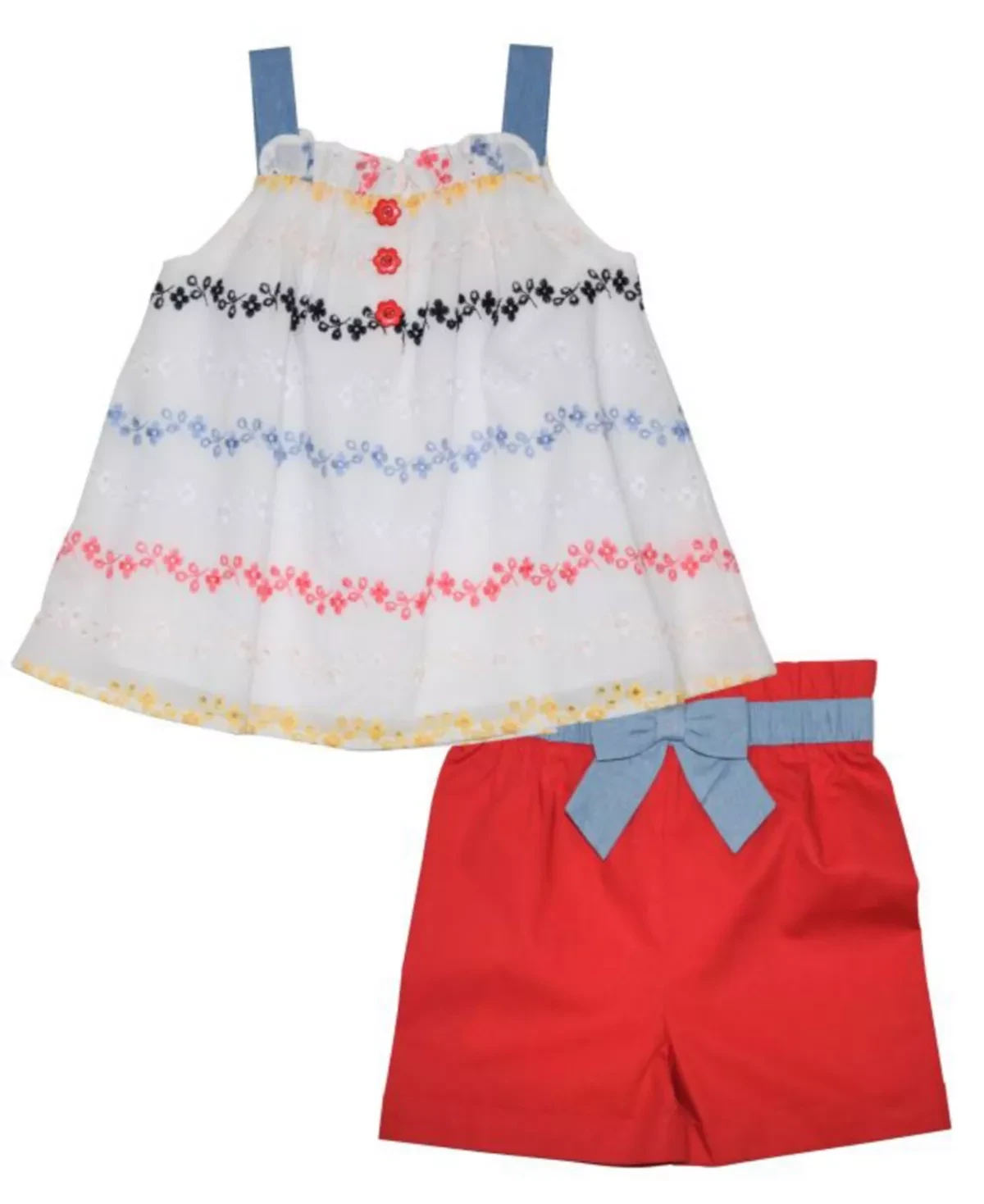 Baby Girls Embroidered Swing Top and Cuffed Poplin Shorts, 2-Piece Set - Size 6/9 Months