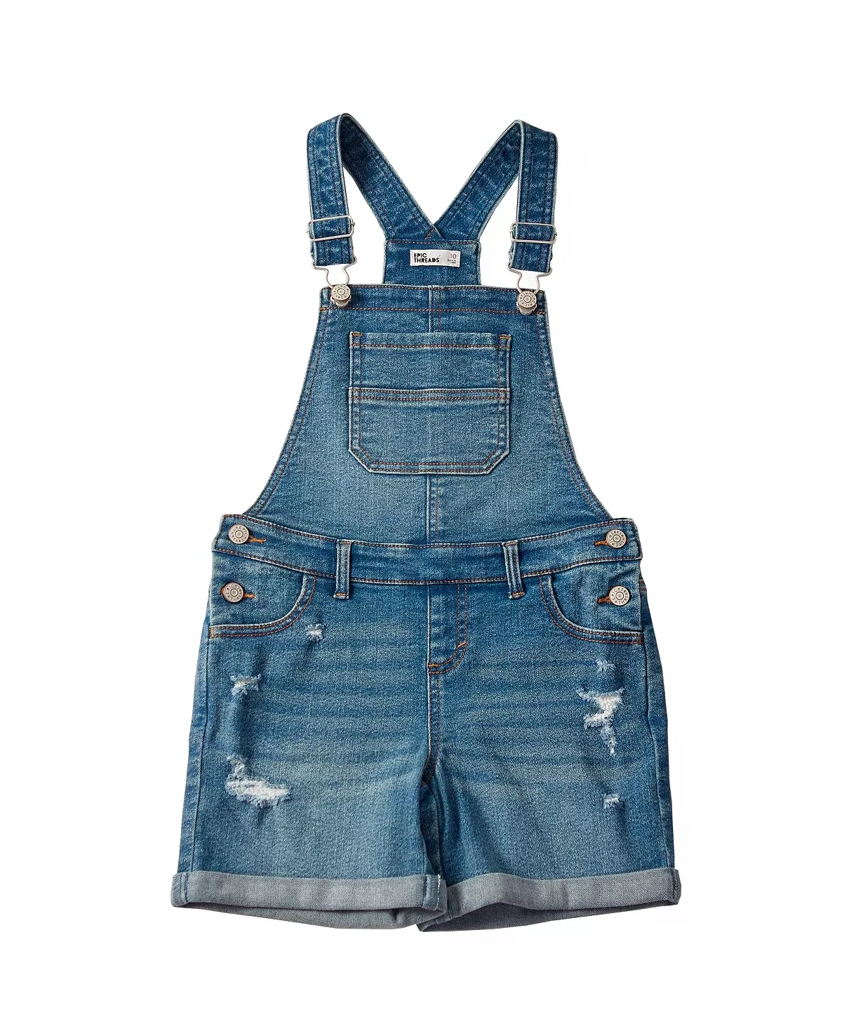 Epic Threads Big Girls Distressed Denim Shortall - Harlow Wash - Size 14