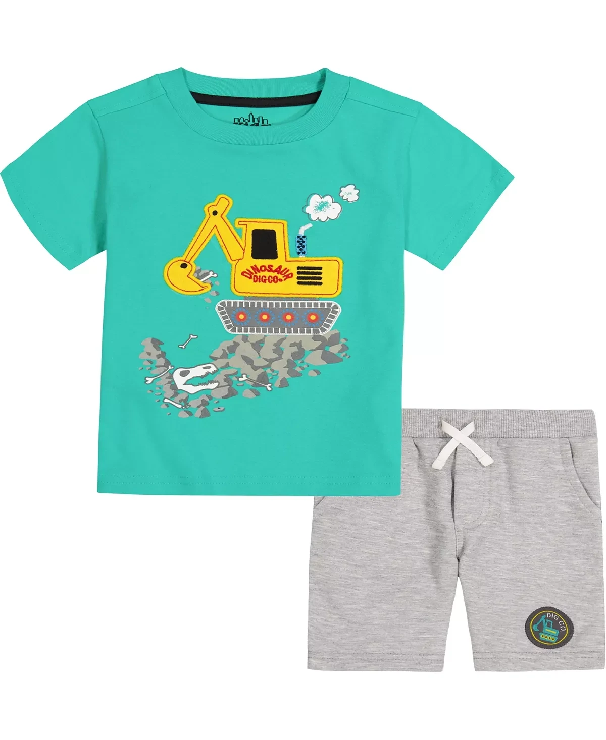Kids Headquarters Little Boys 2 Piece Short Sleeve Applique T-shirt and French Terry Shorts Set - Green, Size 5