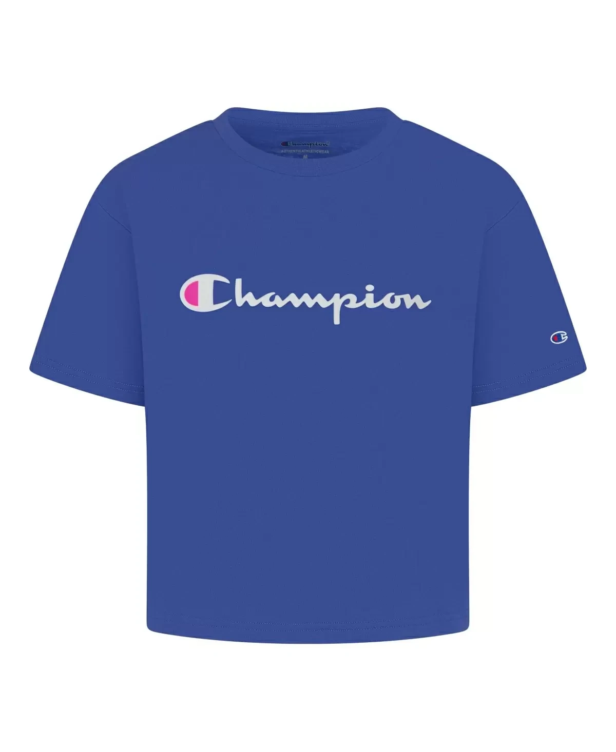 Champion Girls' Original Script Boxy Short Sleeve T-Shirt Blue, Small