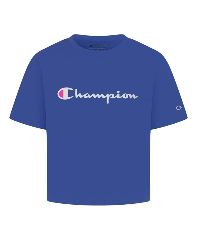 Champion Girls&#39; Original Script Boxy Short Sleeve T-Shirt Blue, X-Large