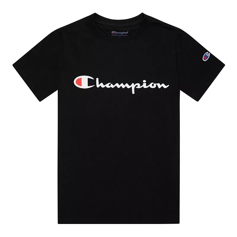 Champion Big Boys Short Sleeve Signature T-shirt, Black - Size Medium