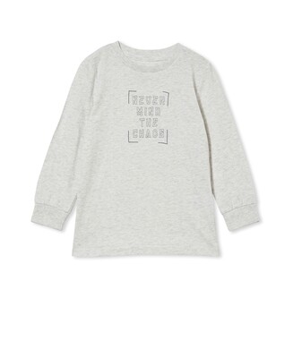 Cotton On Kids Little Boys Max Long Sleeve T-shirt - Summer Gray Marle, Nevermind the Chaos - Size 5