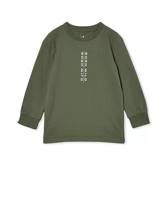 Cotton On Kids Little Boys Max Long Sleeve Raglan T-shirt - Swag Green, Born Wild - Size 5