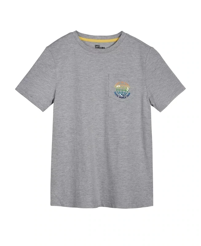 Epic Threads Big Boys Graphic Pocket T-shirt Light Grey - Size Small