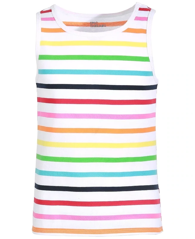Epic Threads Big Girls Stripe-Print Tank, Bright White - Size Medium