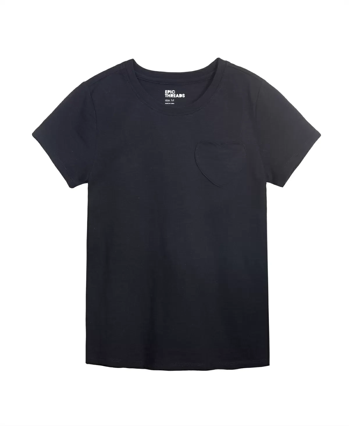 Epic Threads Big Girls Short Sleeve Heart Pocket T-shirt, Black - Size Medium