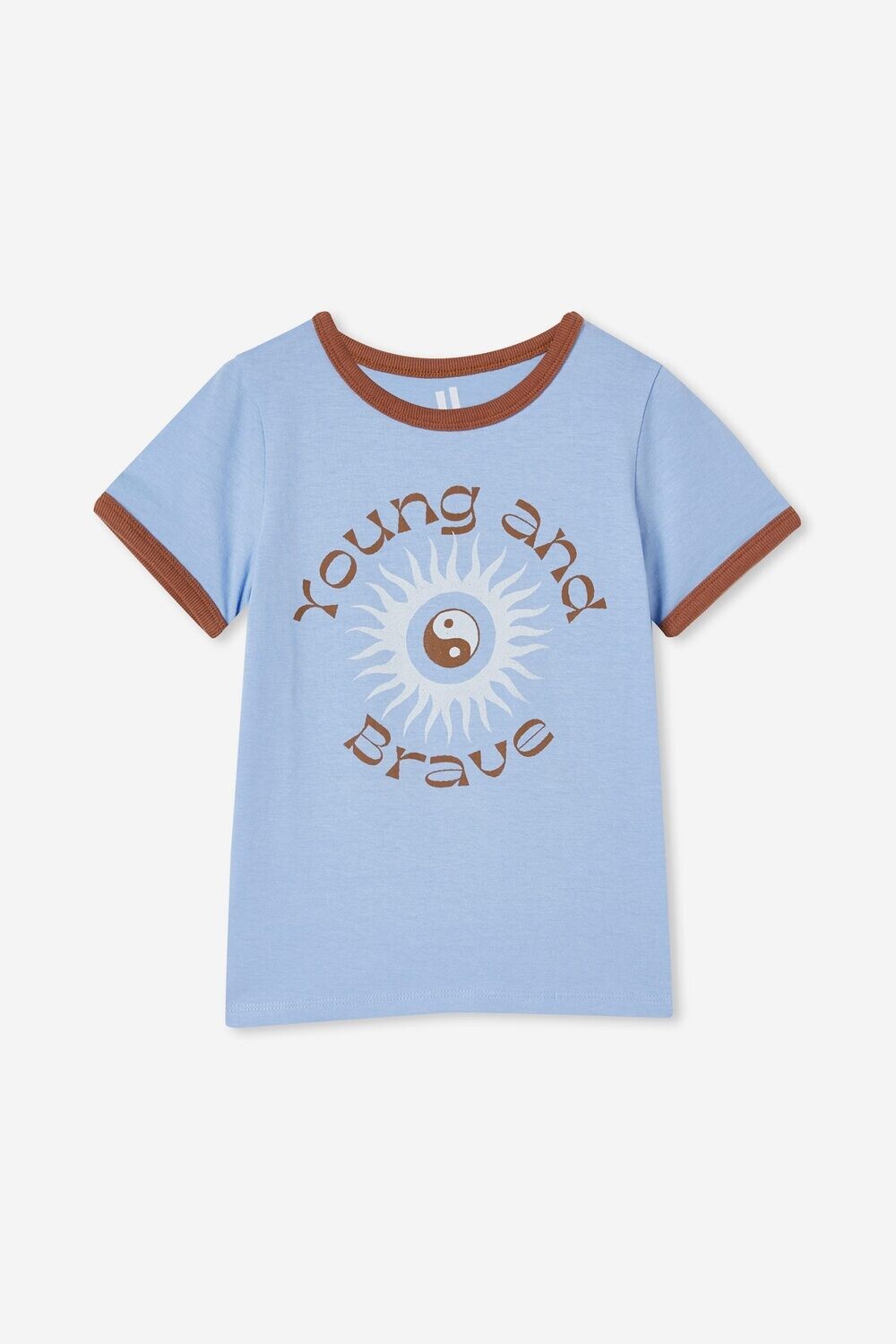 Cotton on Kids Max Short Sleeve Ringer Tee, Dusk Blue Coco Jumbo Young &amp; Brave - Size 4