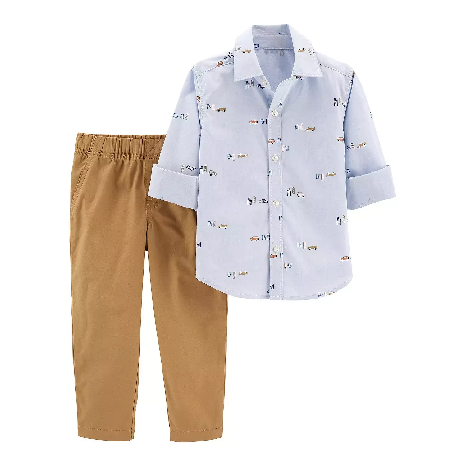 Carter&#39;s Button-Front Car Print Shirt &amp; Khaki Pants Set, Infant Boy&#39;s, Size: 24 Months, Blue Cars