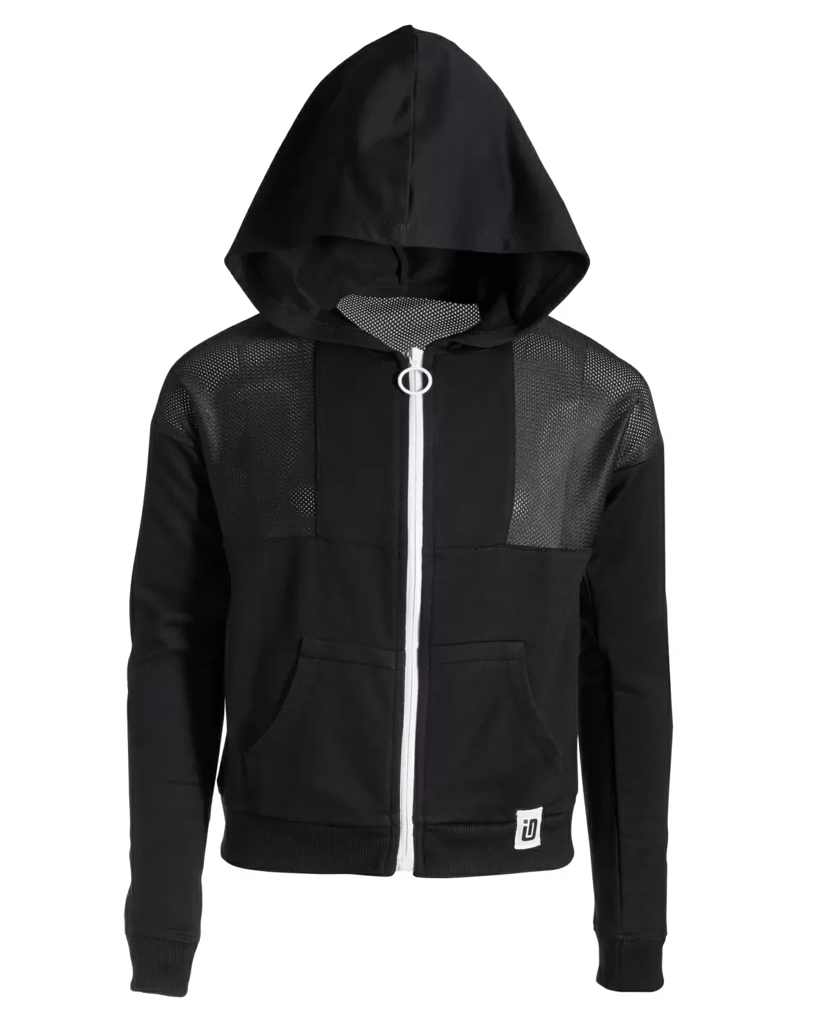 ID Ideology Big Girls Mesh Accent Zip Hoodie, Deep Black - Size Small