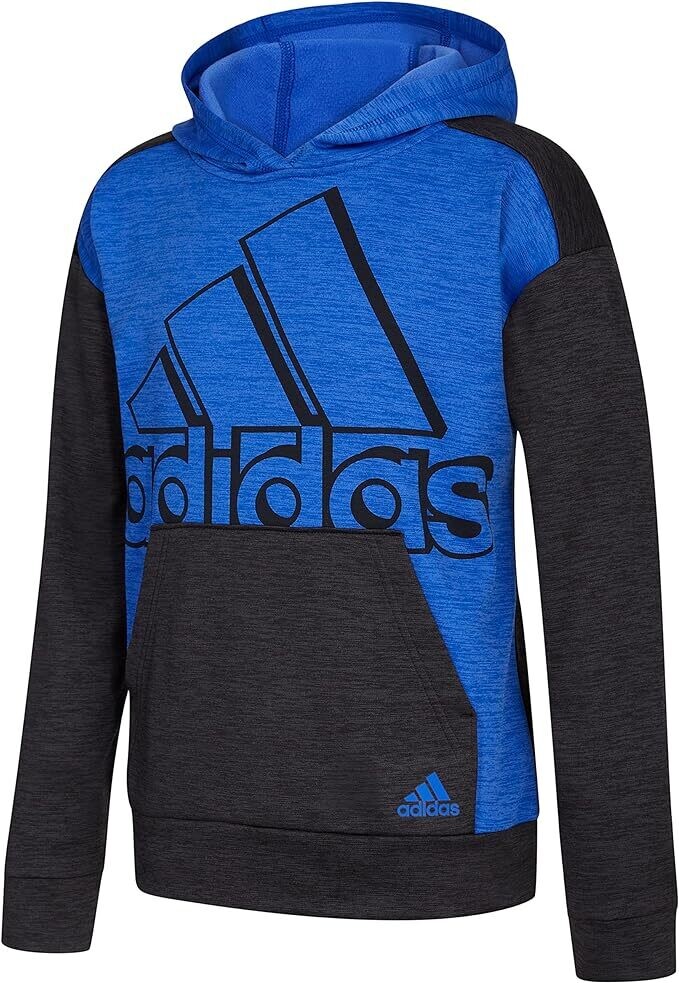 Adidas Big Boys Melange Event Hoodie, Black/Blue - Size Small (8)