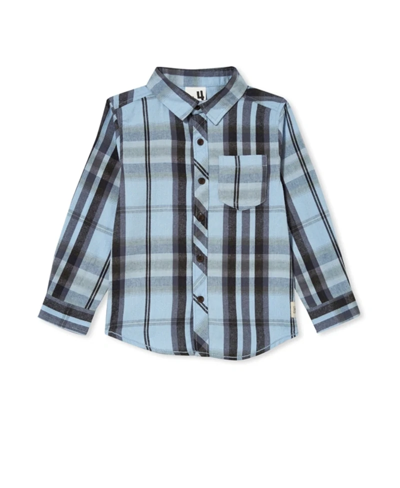 COTTON ON Little Boys Rugged Long Sleeve Shirt, Dusty Blue - Size 5
