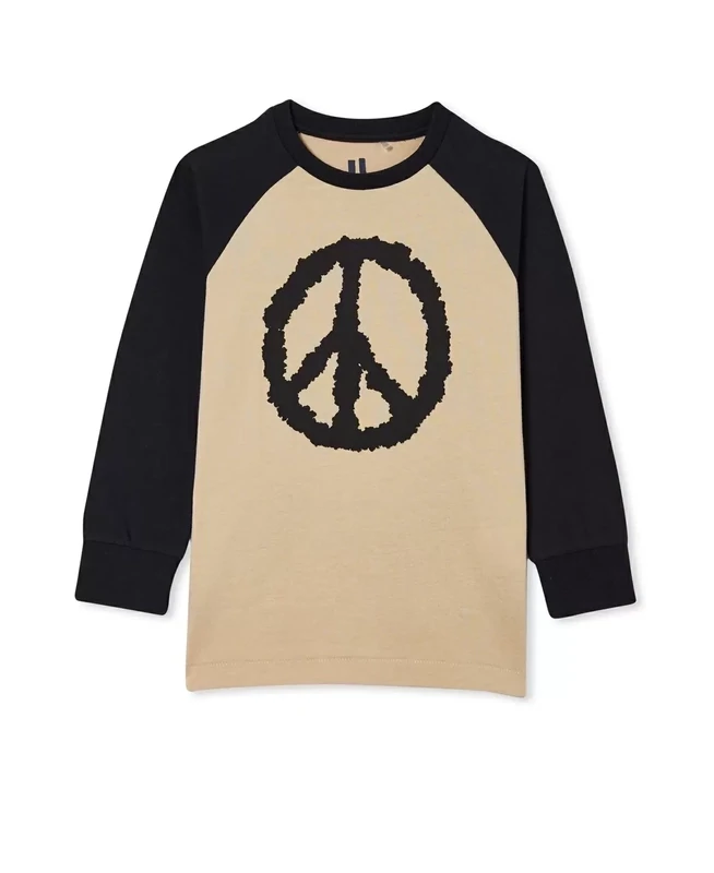 COTTON ON Little Boys Max Long Sleeve Raglan T-shirt, Semolina Phantom Peace - Size 6