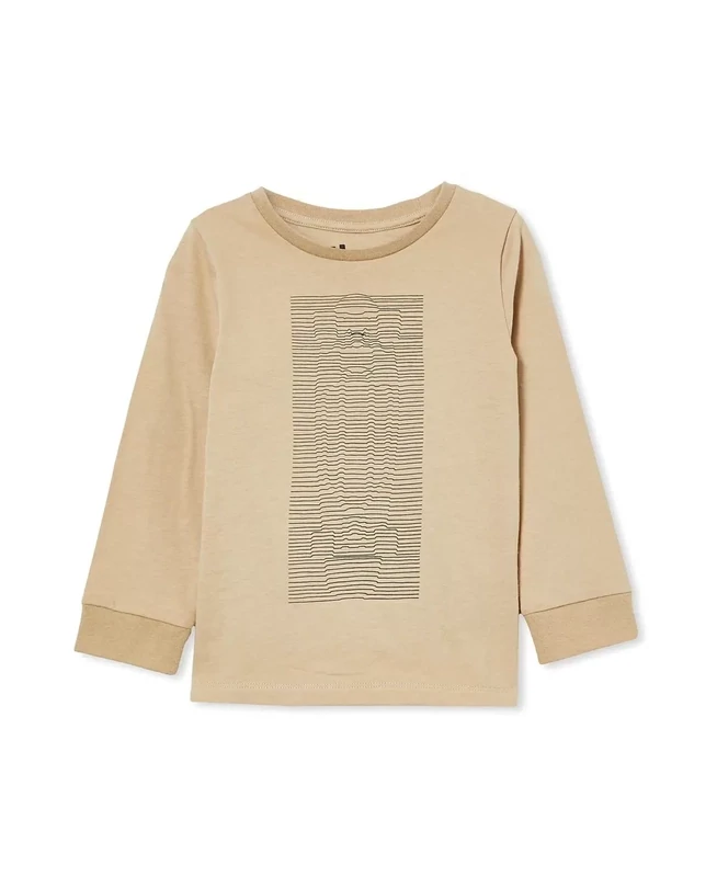 COTTON ON Toddler Boys Max Long Sleeve T-shirt, Semolina Skateboard Linework - Size 3