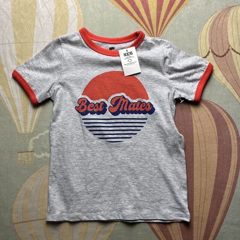Cotton On Kids Best Mates Ringer Tee, Ligth Grey - Size 2