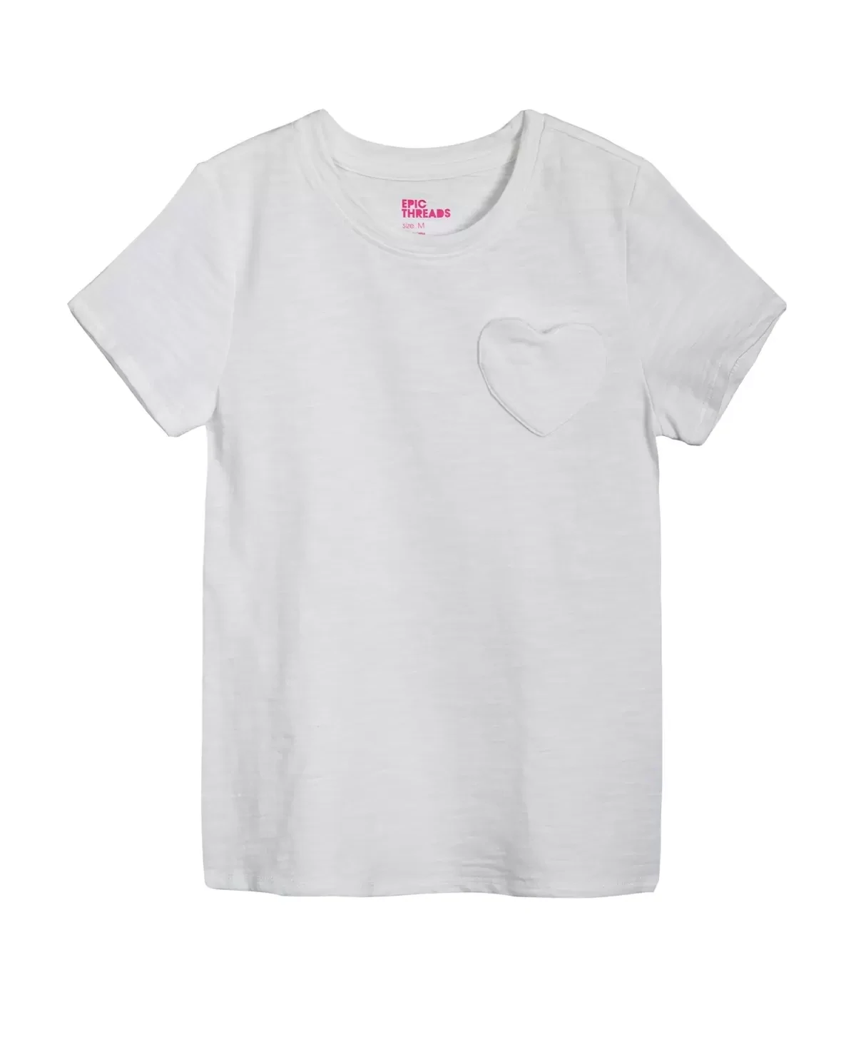 Epic Threads Big Girls Short Sleeve Heart Pocket T-shirt, Angel White - Size X-Large