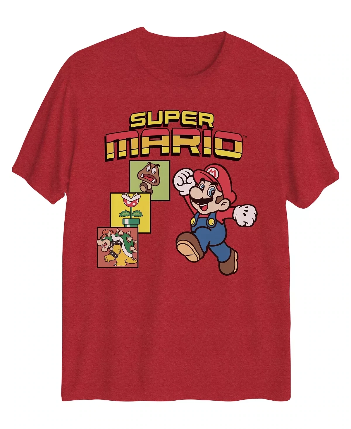 Big Boys Nintendo Super Mario Retro Short Sleeve Graphic T-shirt - Red Heather -Size X-Large