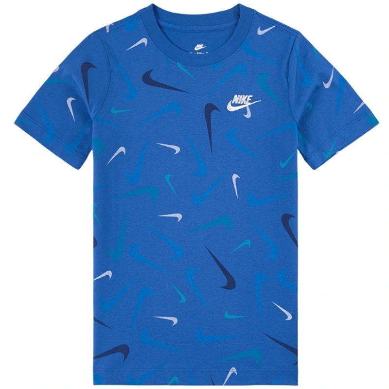 NIKE Little Boys Allover Swoosh Print T-shirt, Blue - Size Medium