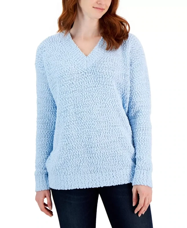 Style &amp; Co Women&#39;s Teddy Boucle V-Neck Sweater, Size  X-Large