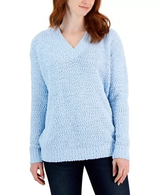Style & Co Women's Teddy Boucle V-Neck Sweater, Size X-Large