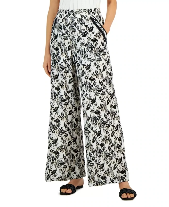 International Concepts Women&#39;s Printed Pull-on Wide-Leg Pants, Jungle Cascade B - Size Small