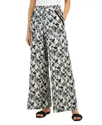International Concepts Women's Printed Pull-on Wide-Leg Pants, Jungle Cascade B - Size Small