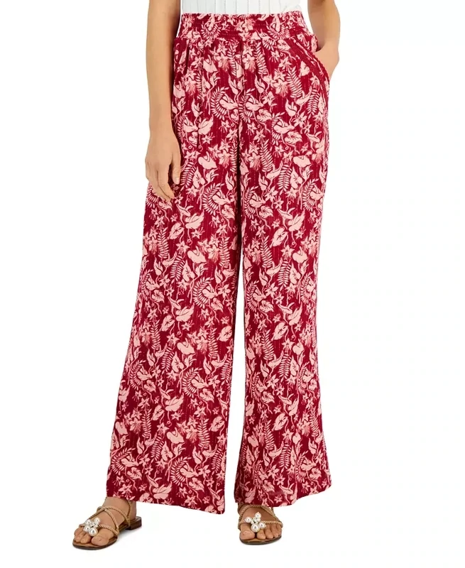 International Concepts Women&#39;s Printed Pull-on Wide-Leg Pants, Jungle Cascade - Size Small
