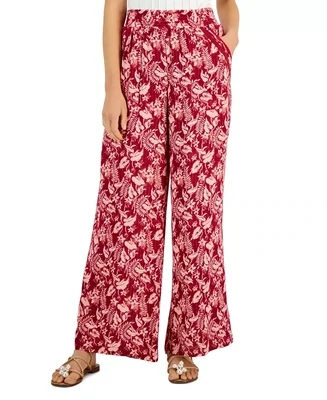 International Concepts Women's Printed Pull-on Wide-Leg Pants, Jungle Cascade - Size Small