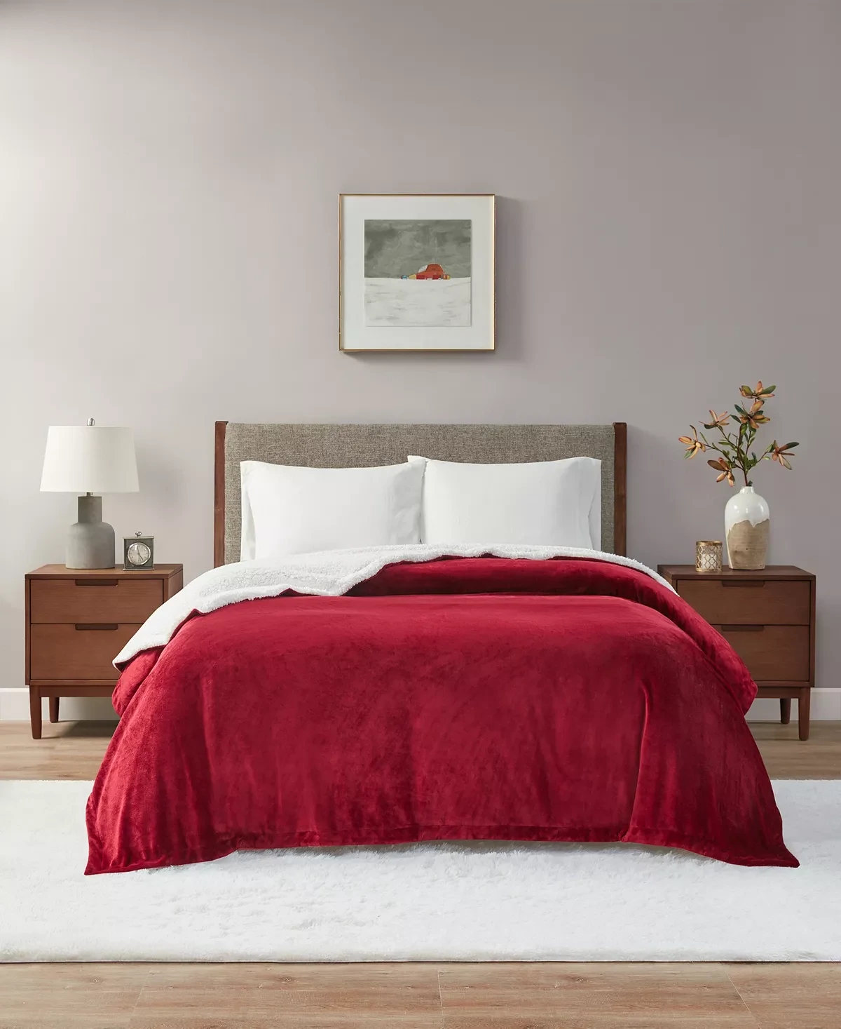 Charter Club Sherpa Plush Blankets Full/Queen ,Red Velvet