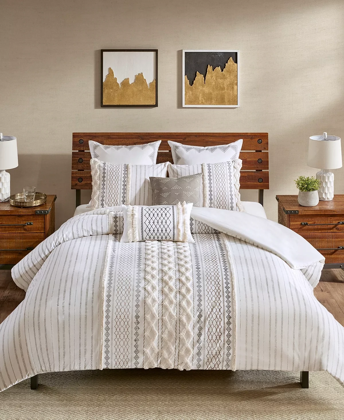 INK+IVY Imani King/Cal King Cotton Duvet Cover Mini Set in Ivory 