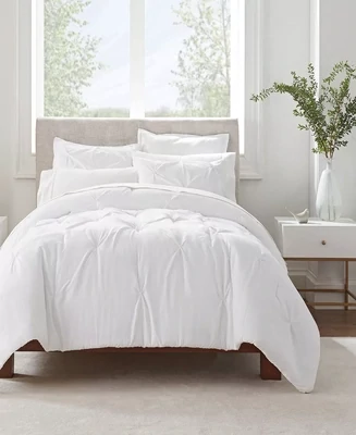 Serta Simply Clean Antimicrobial Pleated 3-Piece Comforter Set with Shams, White, Full/Queen
