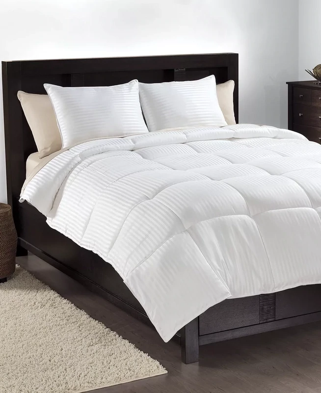 Martha Stewart Collection Allergy Wise Down-Alternative Dobby Stripe Comforter, Twin, White